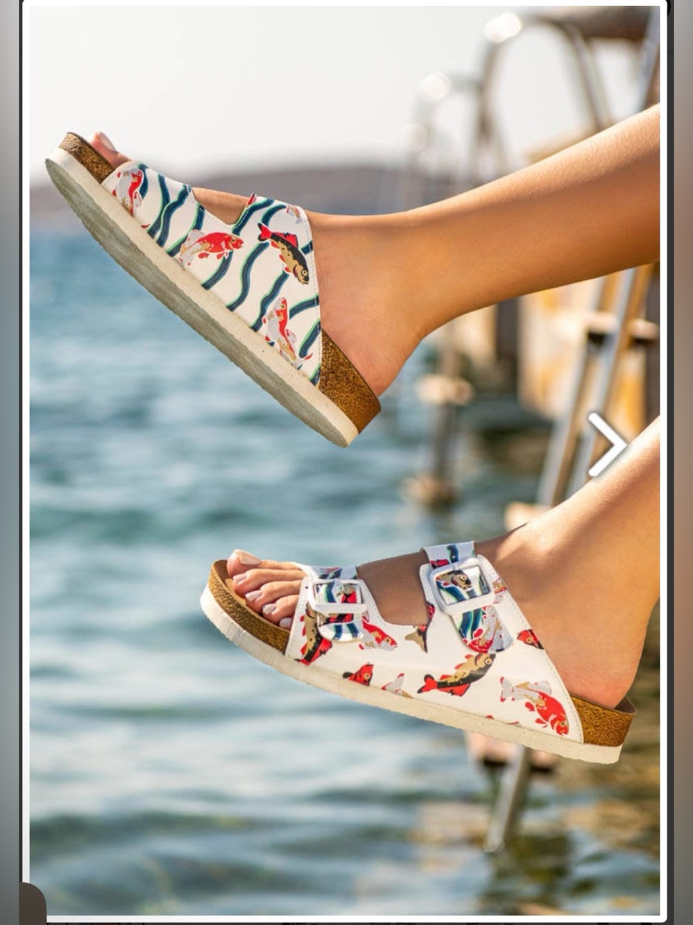 Dogo Women’s Size 39 EU US 8.5 Vegan Leather White Koi World Design Sandals
